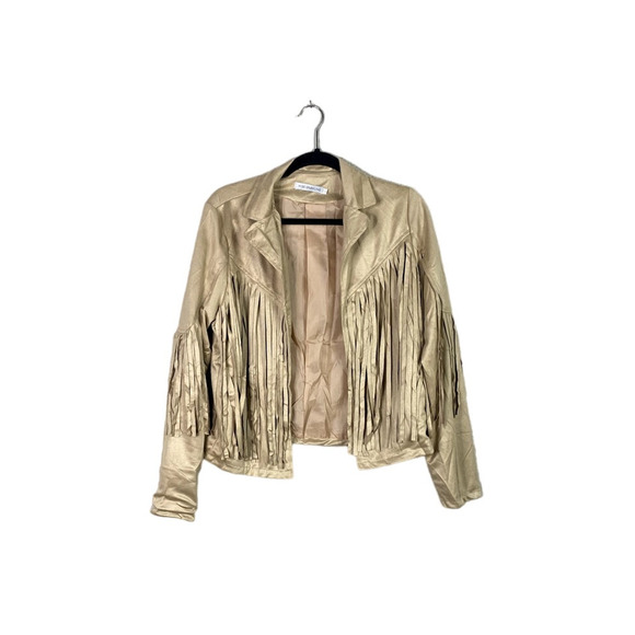 NEW! Western Fringe Soft Faux Suede Open Style Lined Jacket Coat M Light Tan - Picture 2 of 12
